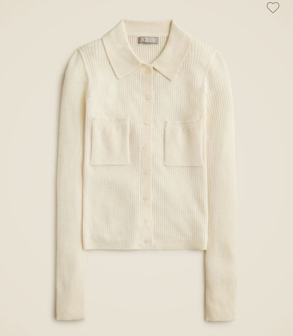 J.CREW Women's XL Cream Sweater Merino Wool Long Sleeve Button Up Cardigan